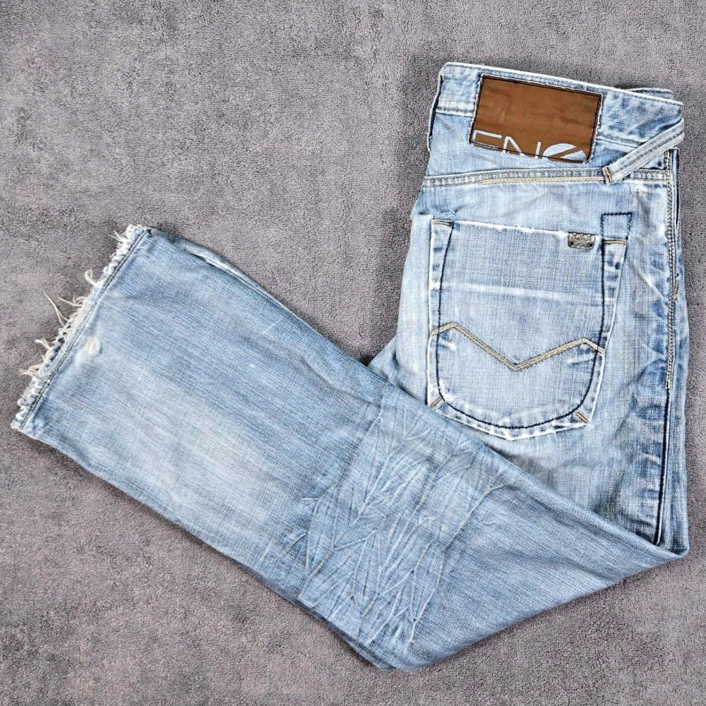 Energie Marrey Jeans Mens 31x32 (30) Light Wash Blue Distressed Button Fly Y2K